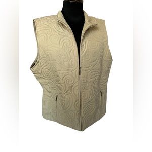 Alfred Dunner Womens Vest Full Zipper Lightweight Stitched Paisley Design Tan 18